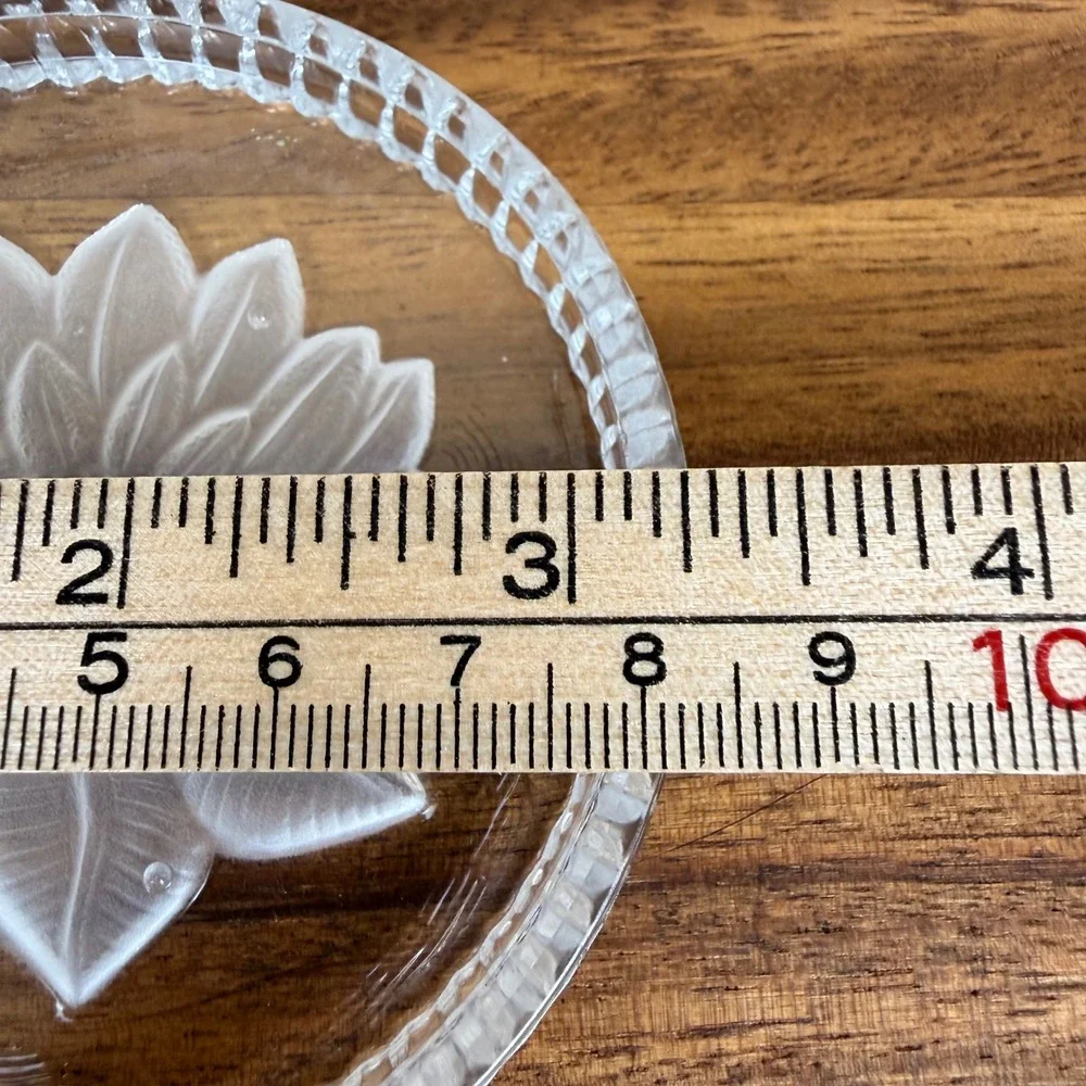 Pair of Vintage Frosted Lotus Flower Clear Glass Coasters West German